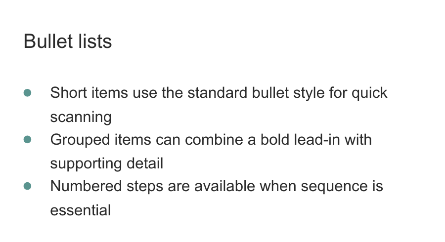 Bullet list rendered in the Modular Booklet Showcase PDF
